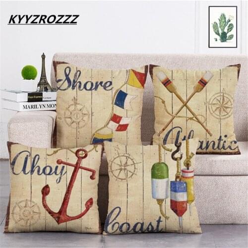 Mediterranean Sea Voyager Ship Boat Anchor Pillowcase Cushion Cover Decorative Linen Cotton Throw Pillow Case 45*45cm