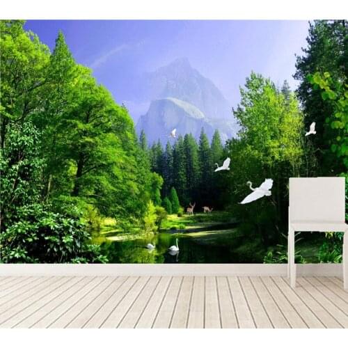 Custom photo mural wallpaper,The picturesque Forest Lake swan deer 3d wallpaper, living room TV wall bedroom papel de parede