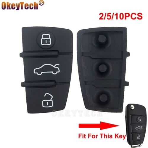 OkeyTech 2/5/10X Car Key Rubber Button Pad For Audi A3 A4 A5 A6 A8 Q5 Q7 TT S LINE RS Flip Remote Key Shell Case Fob 3 Buttons