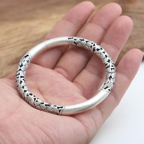 Wholesale S990 Sterling Silver Jewelry Retro Thai Silver Female Matte Hollow Scrub Bangle