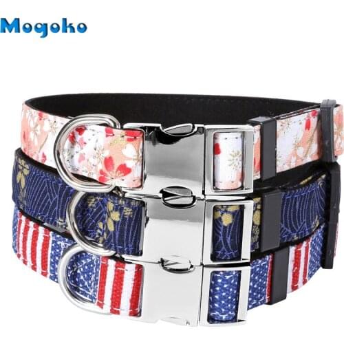 Mogoko Custom Engraved Nylon Dog Collar, Personalized ID Name/Phone/Address Engraved Puppy Pet Collars with Metal Buckle For Dog