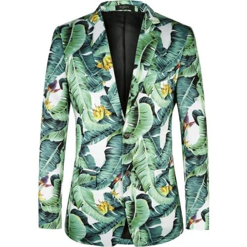 Hawaii Men Blazers Casual Men Clothing Leaf Print Summer Beach Party Event Wedding Jacket Terno Hombre two button Suit Blazer