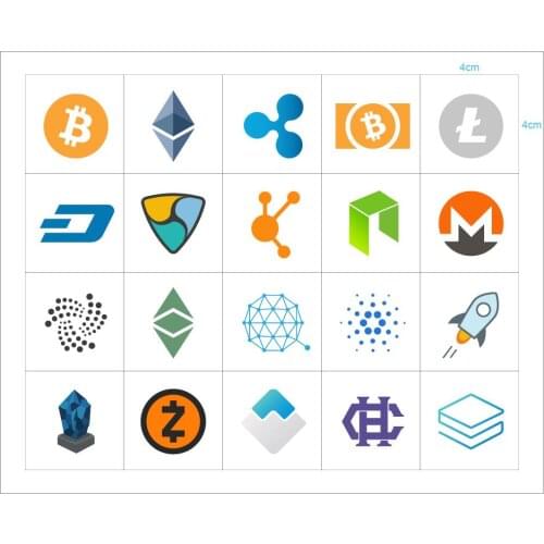 200sets/lot 20 types of cryptocurrency logo Self-adhesive paper label sticker, Item No.FS16