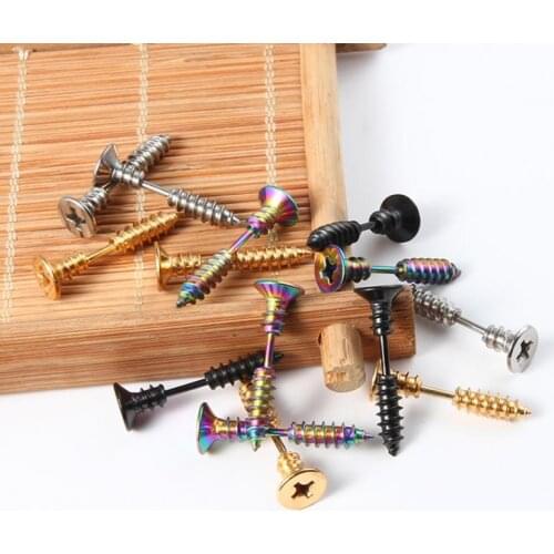 1PC Titanium Steel Screw Piercing Stud Earrings Punk Unisex Hypoallergenic Stainless Steel Fashion Screw Earrings Funny Jewelry