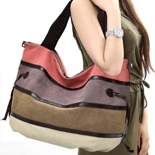 Fashion Brand Women Canvas Totes Patchwork Casual Handbag Women Shoulder Bags Girls Messenger Big Bag Ladies 2019 Rainbow Purse