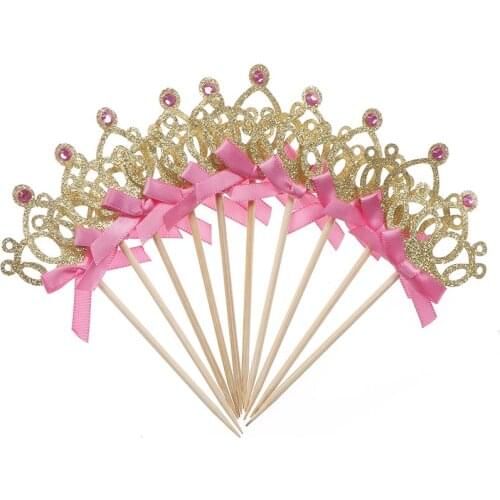 1st Birthday Decoration Kids Baby Boy Girl Party Decoration Gold/Silver Cupcake Toppers Princess Crown Cake Toppers