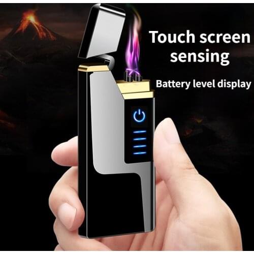 Ultra-Thin Fingerprint Touch Screen Induction Dual Arc Lighter Smart Chip USB Charging Personality Metal Lighters Gift For Man