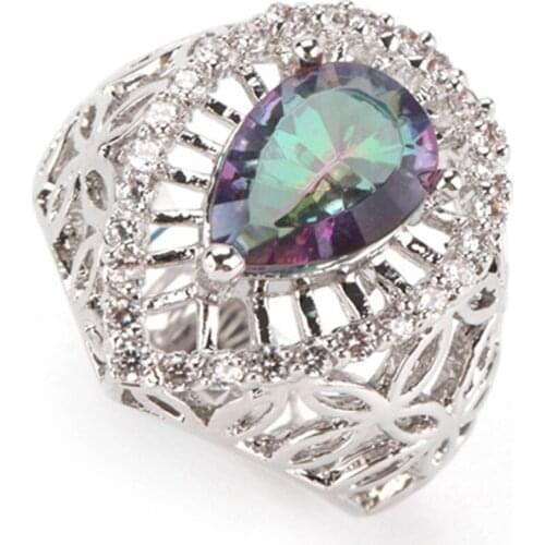 Fleure Esme magnificent wedding rings for womens clothing accessories Rainbow Cubic Zirconia Rhodium Plated R3315 size 6 7 8 9