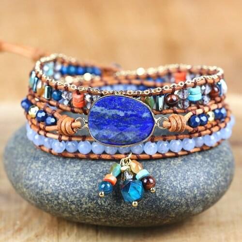 Vintage high quality Mixed Natural Stones lapis lazuli Charm yoga Wrap Bracelets Handmade energy friendship jewelry