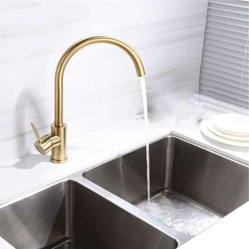 360 Degree Rotation Cold Hot Water Dish Basin Faucet Kitchen Faucet Wire Drawing Gold Washing Basin Faucet