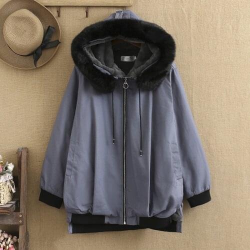Plus Size Womens Cotton Coat Winter Medium And Long Coat Hooded Collar Long Sleeves Looser And Wider Large Size For FatLady