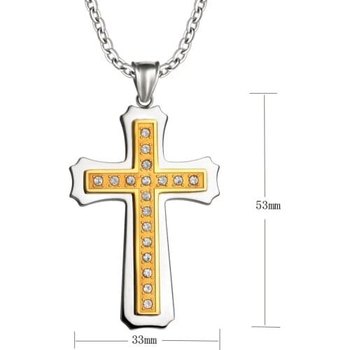 YAFFIL New Latin Cross Charm Necklace with Clear Zircon Women Pendant Necklace Men Prayer Jewelry Religion P9032