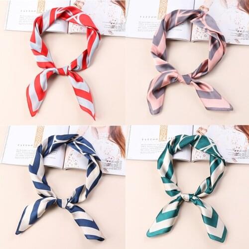 Yishine Whalesale 20pc Mix Colors Multifunction Stripes Printed Womens Satin Square Wraps Scarves Shawl Polyester Silk Scarf