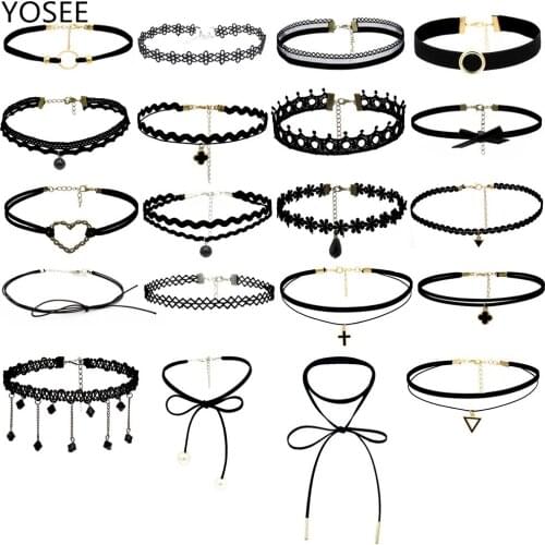 YOSEE 20PCS New PU Leather Necklaces Set for Women Choker Hollow Out Double Layer Long Necklaces Maxi Necklace Leather Jewelry