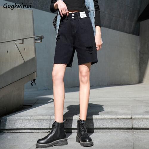 Women Denim Jeans Hole Fashion High Street Knee Length Shorts Summer High Waist Student All-match Fashionable Korean Style Loose