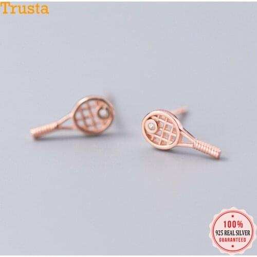 Trusta 925 Sterling Silver Earring Jewelry Womens Fashion Small Tennis Racket Stud Earrings Sport Gift for Girls Teens DS1283