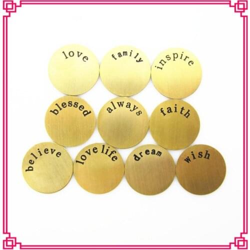 Gold Color 22mm Round Stainless Steel Floating Plates Dream Love Floating Locket Charms Fit 30mm Glass Living Floating Locket