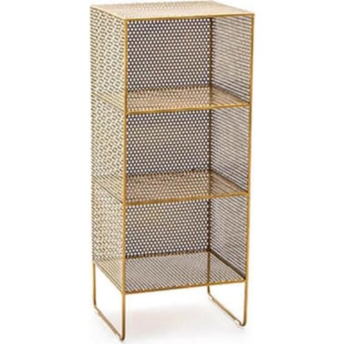 Gold Iron Art 2 Layer Grid Rack Book Shelves Creative Metal Hollow Sundries Storage Box for Living Room Dining Room 63cm Height