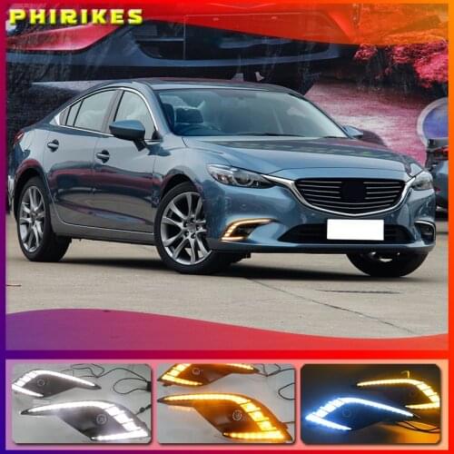 2Pcs LED For Mazda 6 Atenza 2016 2017 2018 Daytime Running Light LED DRL fog lamp Driving lights Yellow Turn Signal Lamp