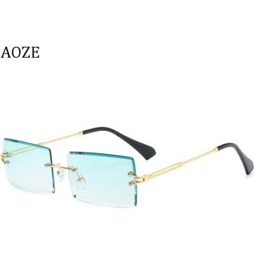 2019AOZE small rectangle unisex fashion sunglasses women rimless square sun glasses for women summer style oculos feminino UV400