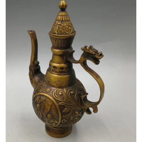 Antique copper dragon tea-pot/ flago decorations ornaments,with mark,Hand-carved crafts,best collection& adornment,Free Shipping