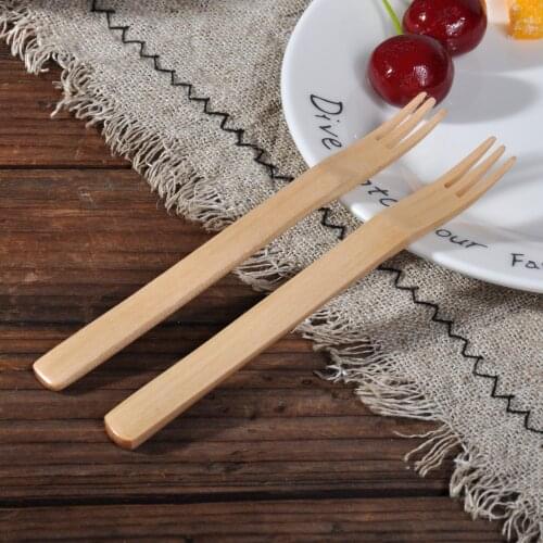 Free shipping 10 pieces Factory sale creative wooden tableware anti-skid small flat fork fruit fork solid wood dessert cake fork