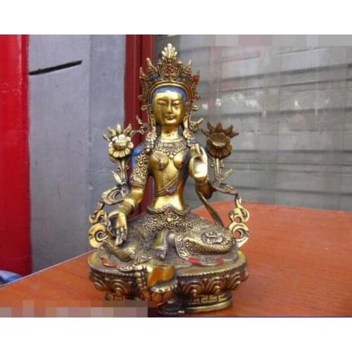 Free shipping S03413 9 Tibet Buddhism Temple Copper Bronze Gild Green TaRa Kwan-Yin Guan Yin Boddha