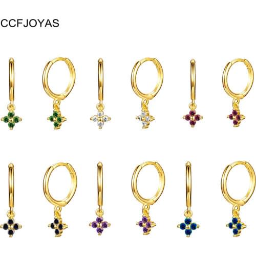 CCFJOYAS Minimalist 925 Sterling Silver Small Flower Hoop Earrings Six Zircon Color Earrings Set Women Earrings Fashion Jewelry