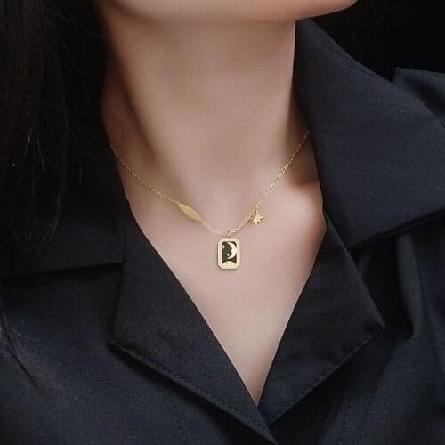 316L Stainless Steel Fashion Upscale Jewelry Stars Moon Zircon Good Luck Charms Thick Chain Choker Necklaces Pendants For Women