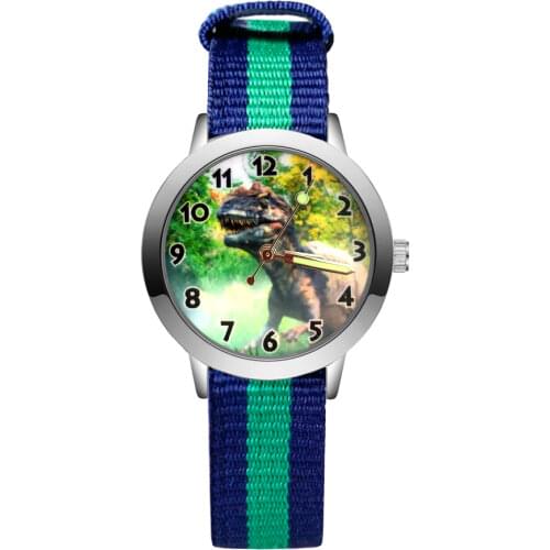 Fashion Cute Cartoon Dinosaur Style Childrens Kids Student Girls Boys Quartz Nylon Strap Wrist Watches JA201