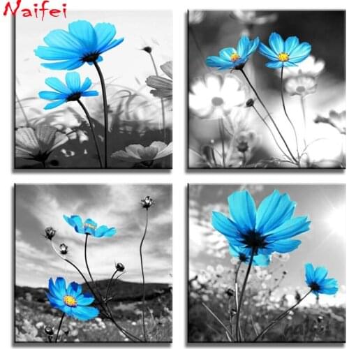 Black and white peacock blue vase flowers abstract painting still life diy diamond painting full square art wall home decoration