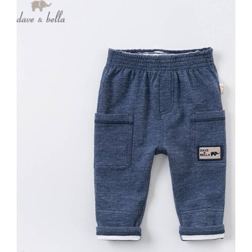 DB14848 dave bella autumn baby boys fashion solid pockets pants children full length kids pants infant toddler trousers
