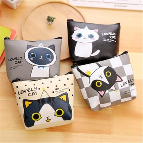 DL Korean stationery creative cute cartoon small meow PU material zero wallet receiving key bag Exquisite office supplies