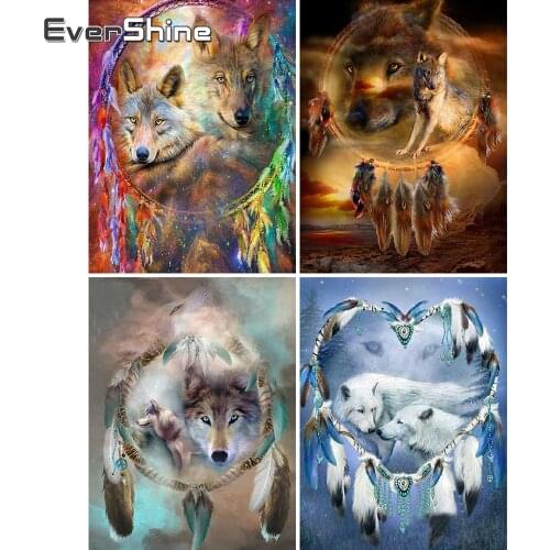 Evershine Diamond Mosaic Full Set Wolf Diamond Painting Animal Cross Stitch Kit Diamond Embroidery Full Drill Display Girl Sale