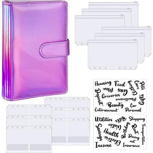 15 Pieces A6 Binder Budget Personal Planner Organizer, with 6 A6 Loose Leaf Zipper Pouch, 6 Budget Envelope, 2 Sheets Stickers