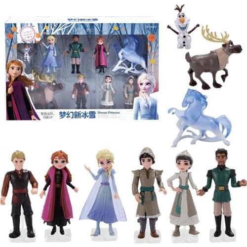 Disney Frozen 2 Anna Elsa Anime Figure Toy Snow Queen Olaf Kristoff Sven Anime Model Dolls Action Figure Toy Set Children Gift