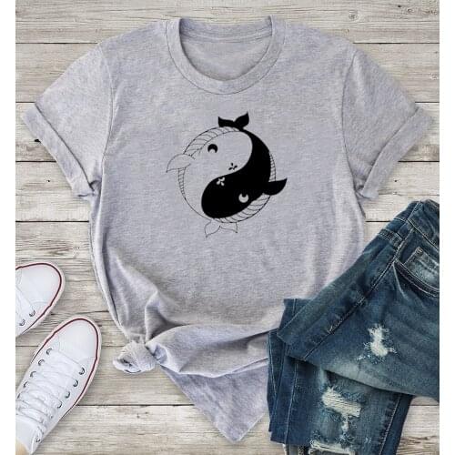 Yin yang whale T-Shirt funny 100% Cotton grunge street style graphic Fashion tumblr women hipster casual unisex tshirt top tee