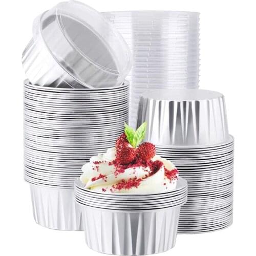 HOT-Foil Ramekins Cupcake Baking Cups Holders Cases with Lid,50Pcs Aluminum Foil Cupcake Liners,Muffin Liners Cups with Lids