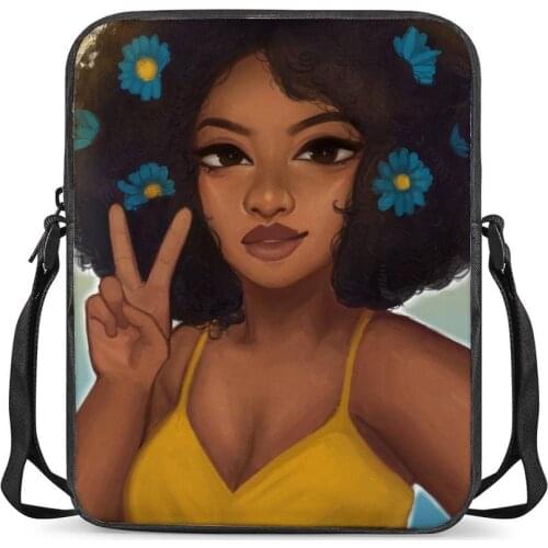 HYCOOL Cross-Body Bags for Women Flower Rose African Black Girl Print Shoulder Bags Kid Girls Outdoor Walking Storage Zipper Bag