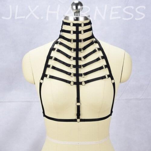 JLX.HARNESS Elastic Rave Wear Festival Adjustable Bondage Garter Cage Bra Harness Goth Fetish Lingerie Halloween Body Cage O0439
