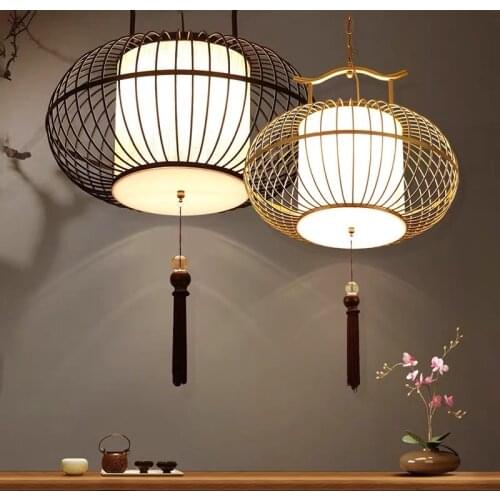 Chinese Iron Bird Cage Living Room Pendant Light Hot Pot Shop Tea Room Hanging Lights Creative Restaurant Aisle Light Fixtures