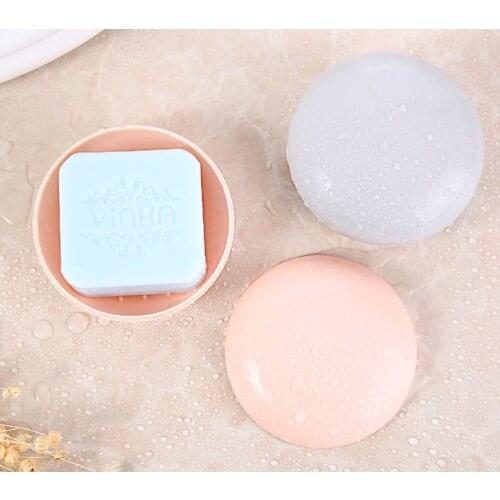 Round Portable Soap Case Holder Box Plate Dish Container Rack With Lid for Travel Hiking Camping Kitchen Home Bathroom Shower