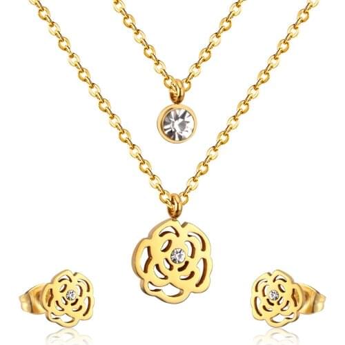 LUXUKISSKIDS Dubai Jewellery Sets Newest Hollow Out Flower Pendant Necklaces Earring Wedding Jewelry Sets For Women Gift