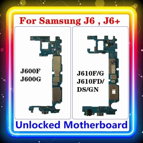 For Samsung Galaxy J6 J600F/G J610F J610DS J610FD J610GN Motherboard Single/dual SIM With Chips Logic Board Android OS 32gb/64gb