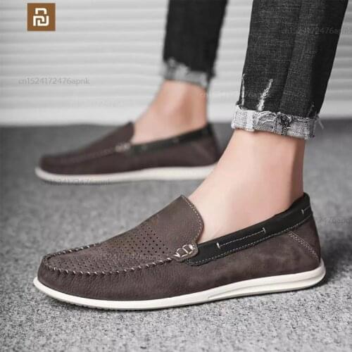 Xiaomi cowhide hand-sleeved sailing shoes mens casual shoes mens sneakers youpin high-quality cowhide hollow shoes