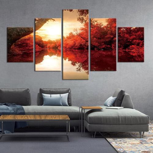 5pcs Diamond Painting Red Maple Tree Landscape Full Square Round Diamond Pattern Embroidery Cross Stitch 5D Black white A922