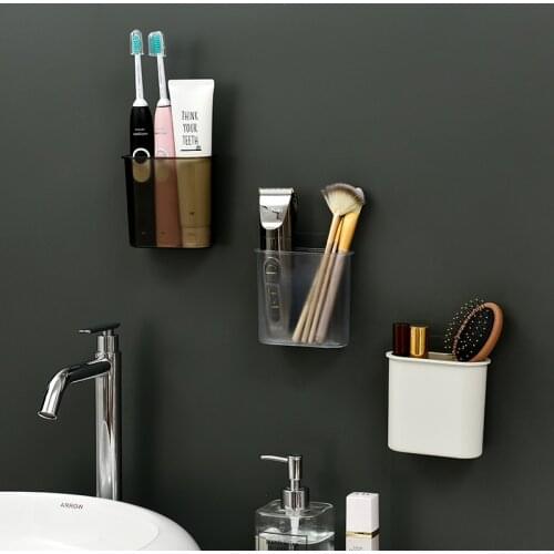 Wall-Mounted Bathroom Comb Shaver Makeup Brush Storage Box Toilet Free Punching Toothbrush Toothpaste Sundries Organizer
