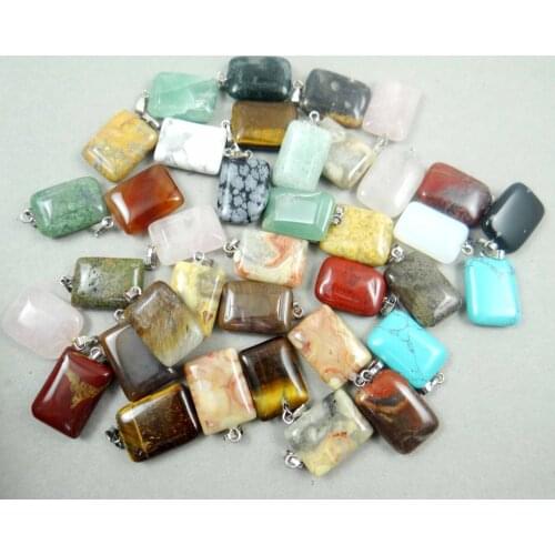 Natural stone Turquoises Opal Quartz crystal tiger eye Rectangle shape pendants for Diy jewelry making Necklace Accessories50pcs