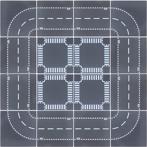 City Road Splicing Base Plate Straight T-Junction Curve Street Baseplate Baseboard Building Blocks DIY Creator Bricks Kids Toys