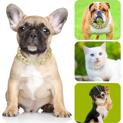 Pet Necklace Thick Gold Chain Plated Plastic Adjustable Dog Collar For Medium Large Dogs Bulldog Training Pets Accessories